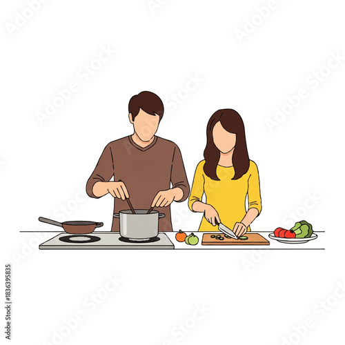 Happy Couple Cooking Together in the Kitchen.