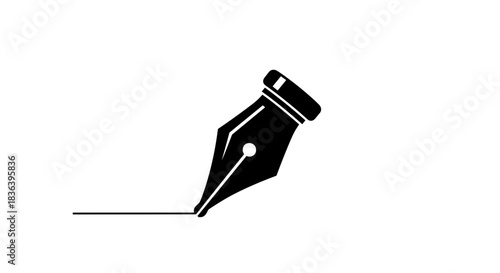 Black fountain pen nib drawing a continuous line on a white background.