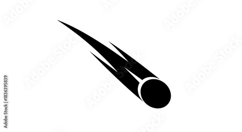 Black comet illustration on white background space object.