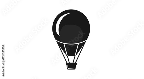 Black Hot Air Balloon Silhouette Against White Background.