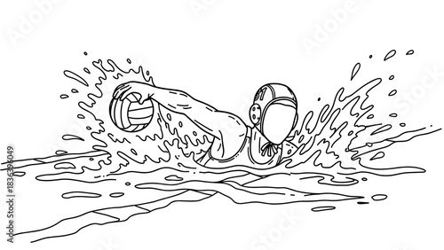 Dynamic water polo player in action splash, hand drawn style