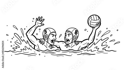 Intense water polo competition featuring two players in action