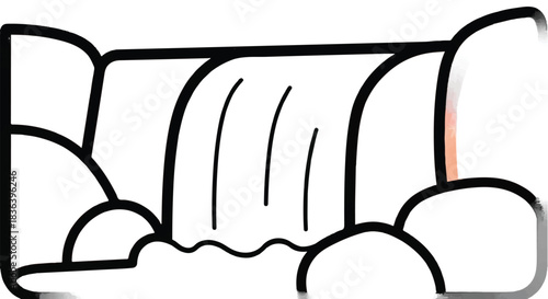 Simple Line Art Drawing of a Majestic Waterfall.