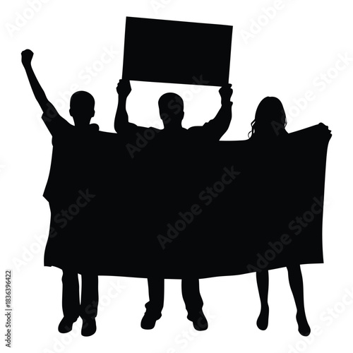 Protestors and Activists Silhouette Holding Banner and Sign vector illustration 