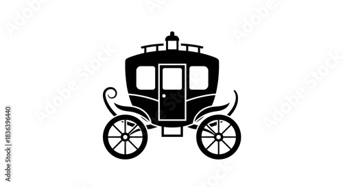 Elegant Black Carriage Silhouette on White Background.
