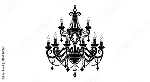 Elegant Black Chandelier Silhouette with Intricate Details.