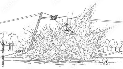 Dynamic wakeboarding adventure in linear style with water splash