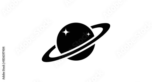 Saturn planet icon with stars in space.