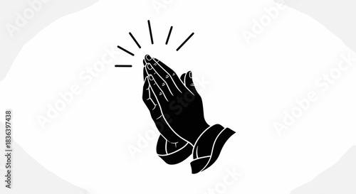 Simple black and white illustration of praying hands symbol.