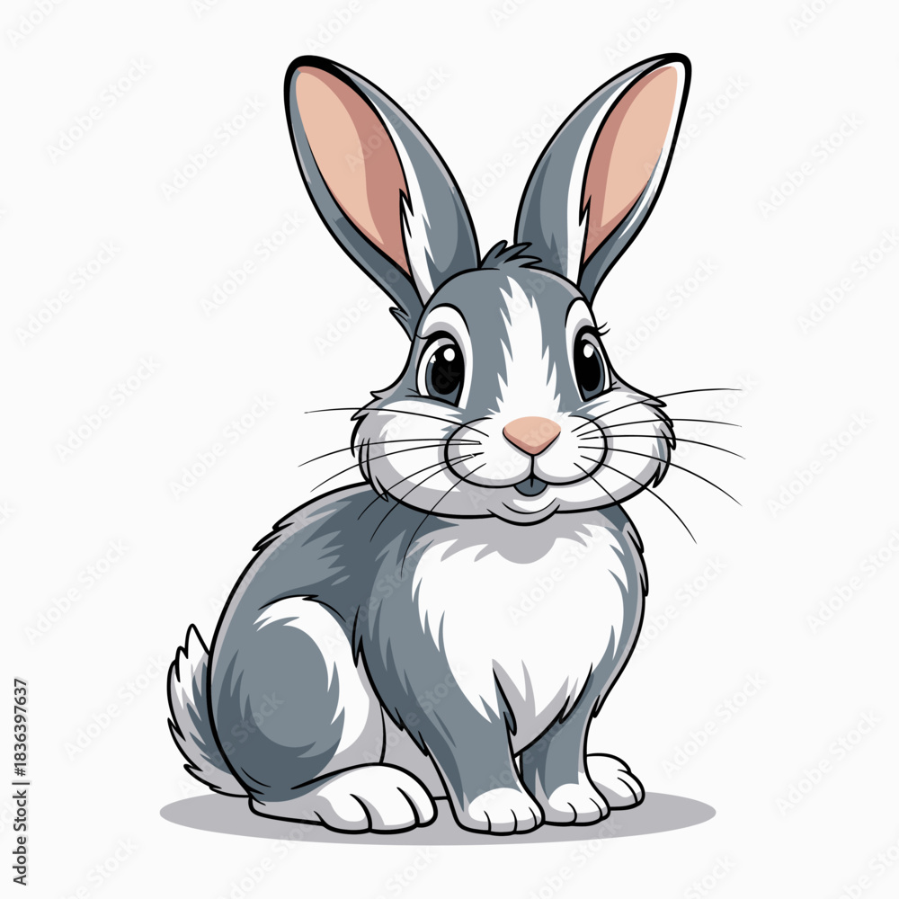 Obraz premium A charming and adorable gray rabbit cartoon character with big ears, perfect for children's books, animations, or playful merchandise aimed at young audiences.