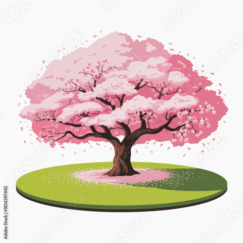 A stunning cherry blossom tree in full bloom captures the beauty of nature, showcasing its vibrant pink flowers and creating a serene and picturesque scene of tranquility.