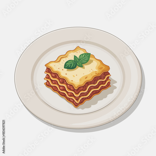 This appetizing image showcases a delicious stack of lasagna layers on a white plate, highlighting the rich flavors and comfort food appeal of this popular dish.