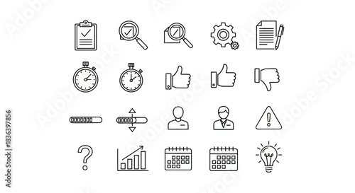Outline Icon Set for Business Management, UX Interface, Productivity, and Time Tracking