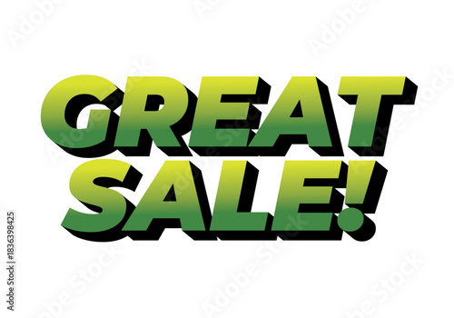 Bold text graphic promoting a sale with green gradient effect.