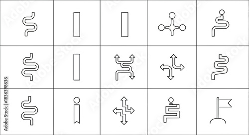 Outline Icons Set for Navigation, Route Planning, Directions, Information, and Destination Goals