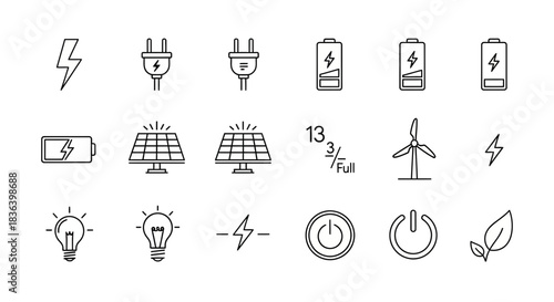 Energy and Power Line Icons Set with Eco Symbols
