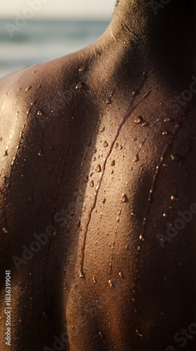 naked wet back on the beach