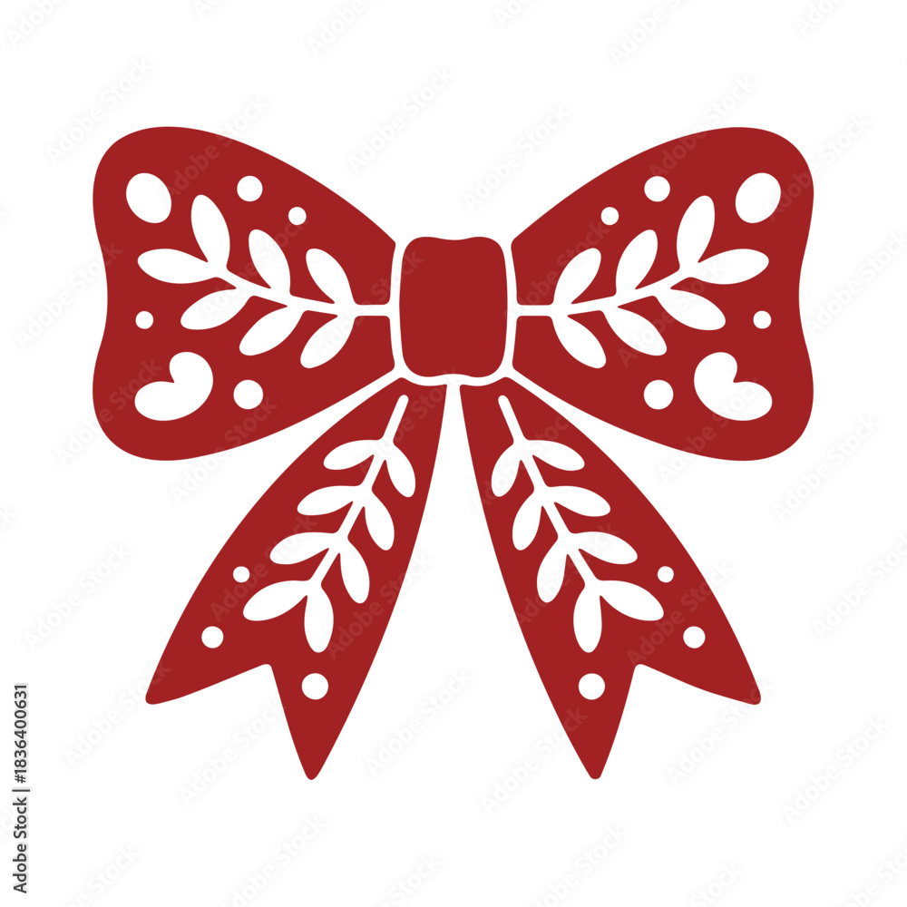 custom made wallpaper toronto digitalIllustration of a red decorative bow with leaf and heart cutouts for festive embellishments and gifts