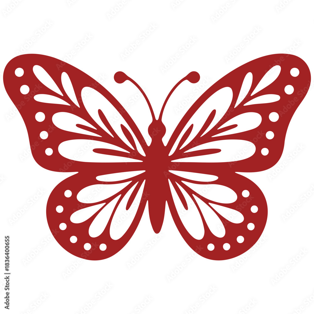 custom made wallpaper toronto digitalIllustration of a red butterfly with intricate wing patterns and circular cutouts on a white background