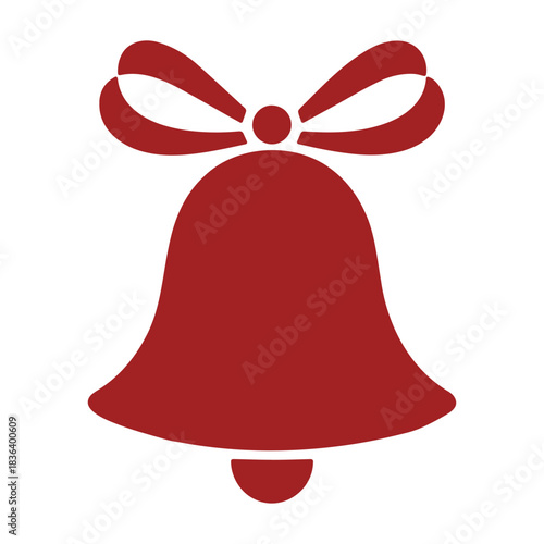 Illustration of a red christmas bell with a bow on top isolated on a white background design element