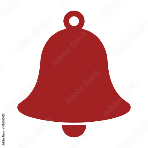 Illustration of a simple red bell with a clapper and a loop for hanging on a white background