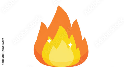 Vibrant flame illustration with bright yellow and orange hues.
