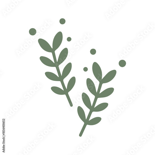 Wallpaper Mural Illustration of two olive green sprigs with small round dots scattered around them on a white background Torontodigital.ca