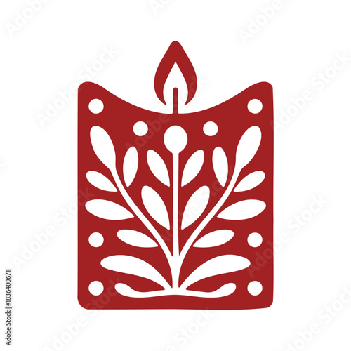 Wallpaper Mural Illustration of a red candle with a white floral design and flame on a white background image art Torontodigital.ca