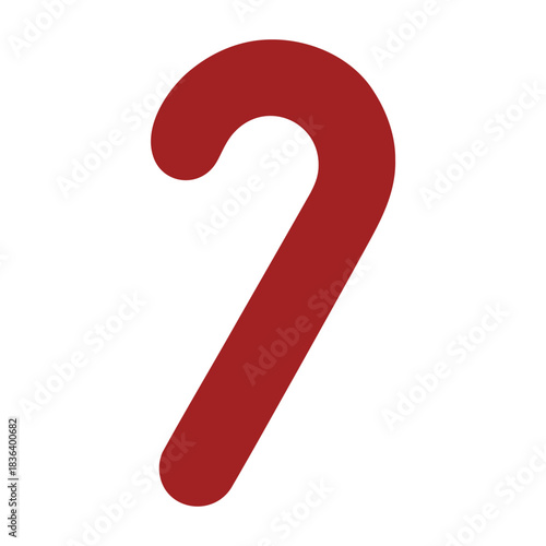 Illustration of a single red candy cane with a curved top on a white background for holiday cheer
