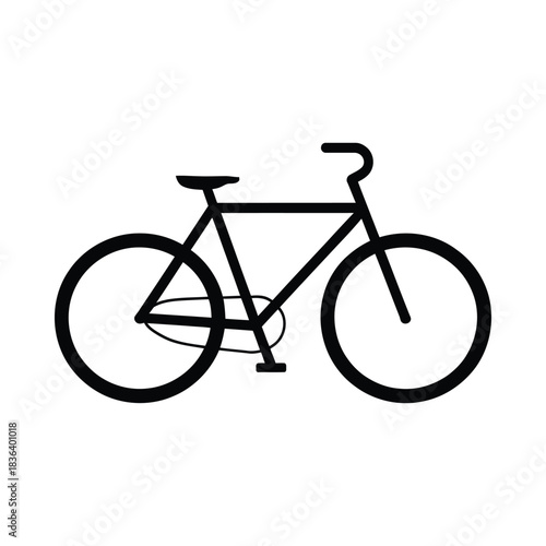 Simple black silhouette of a classic bicycle on a white background