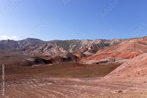 Beautiful mountains with red soil in Khizi. Azerbaijan.