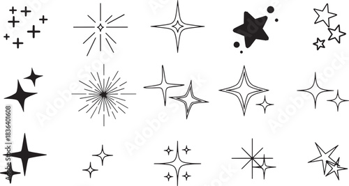 A collection of stylized starburst and sparkle icons arranged in a grid pattern.