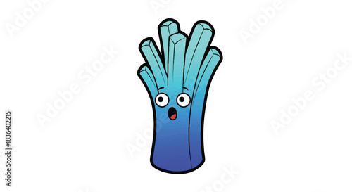 A surprised blue celery cartoon character with a shocked expression.