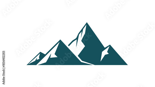 A modern, stylized graphic illustration depicting a range of sharp mountain peaks and valleys in a teal and white color scheme.