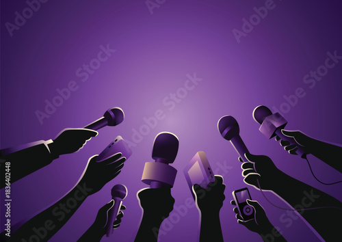 Media Frenzy Hands with Microphones at a Press Conference