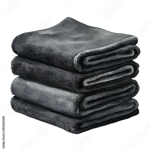 Stack of dark grey fluffy fleece blankets, bedding vector
