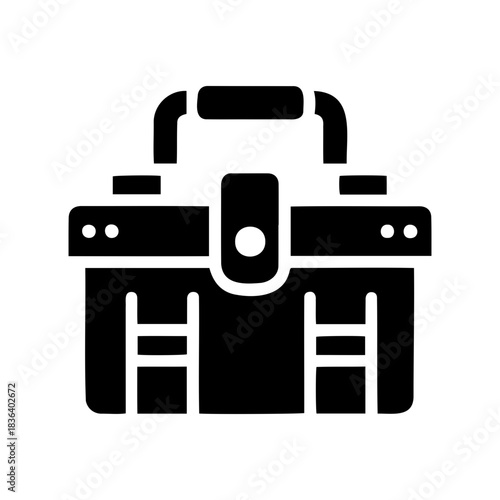 Black toolbox with handle and compartments for tools  