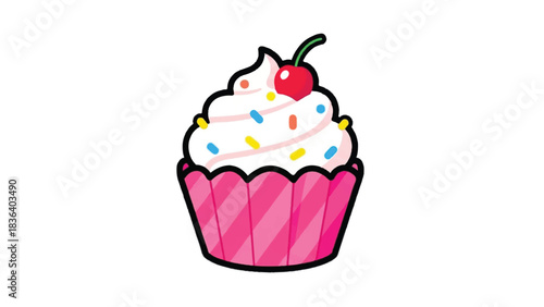 Delicious Cupcake with Whipped Cream and Cherry Topping.