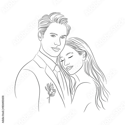 Romantic sketch of a couple embracing tenderly
