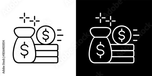 Bonus icon set in outline black and white style vector illustration