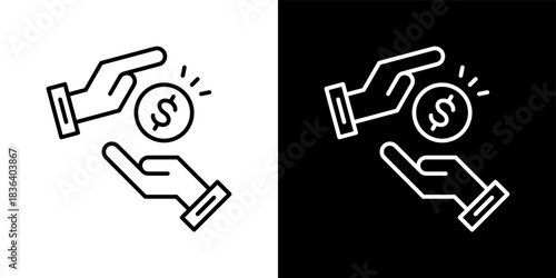 Salary icon set in outline black and white style vector illustration