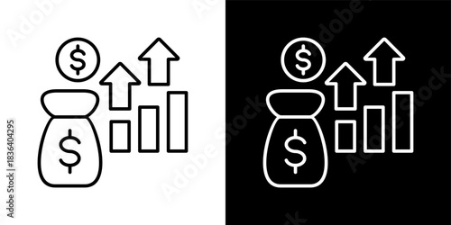 Business Profit icon set in outline black and white style vector illustration