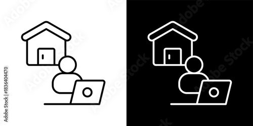 Freelance icon set in outline black and white style vector illustration