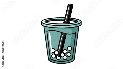 A refreshing bubble tea drink with tapioca pearls and a straw.