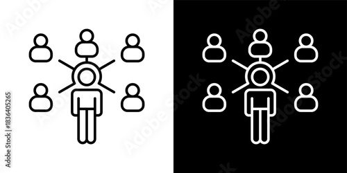 Networking icon set in outline black and white style vector illustration
