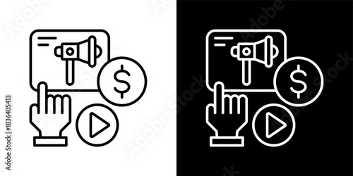Advertising icon set in outline black and white style vector illustration