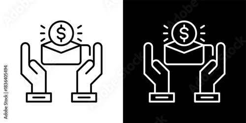 Envelope icon set in outline black and white style vector illustration