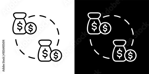 Refund icon set in outline black and white style vector illustration