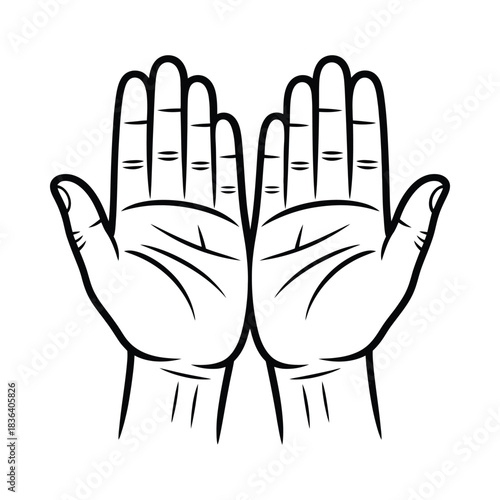 Open hands offering or receiving gesture line art