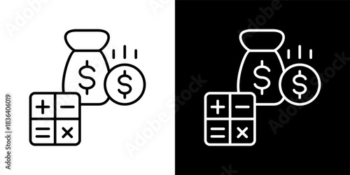 Budget icon set in outline black and white style vector illustration
